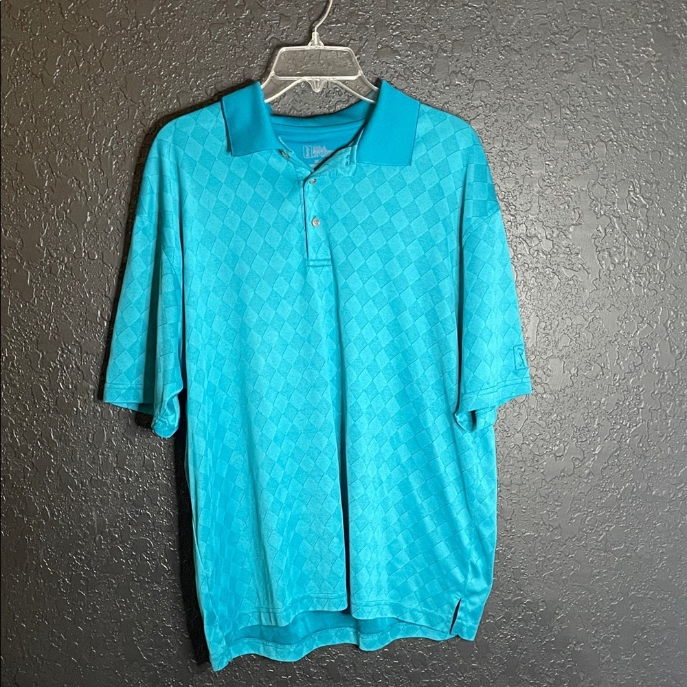 PGA Tour Aqua Checkered Polo Shirt
